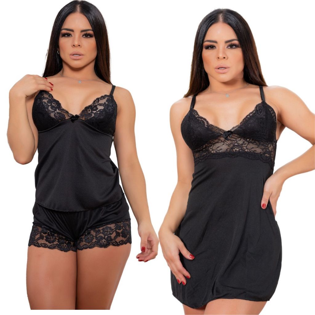 Kit Baby Doll Luxo short doll + 1 Camisola sensual sexy com calcinha