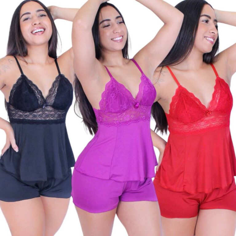 Kit 3 Pijama Baby Doll Sexy Short Doll Feminino Co