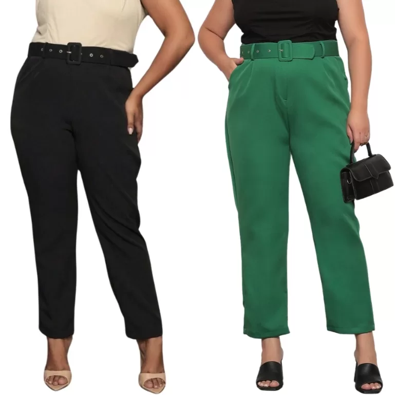 Kit 2 Calças Feminina Alfaiataria Plus Size Com C