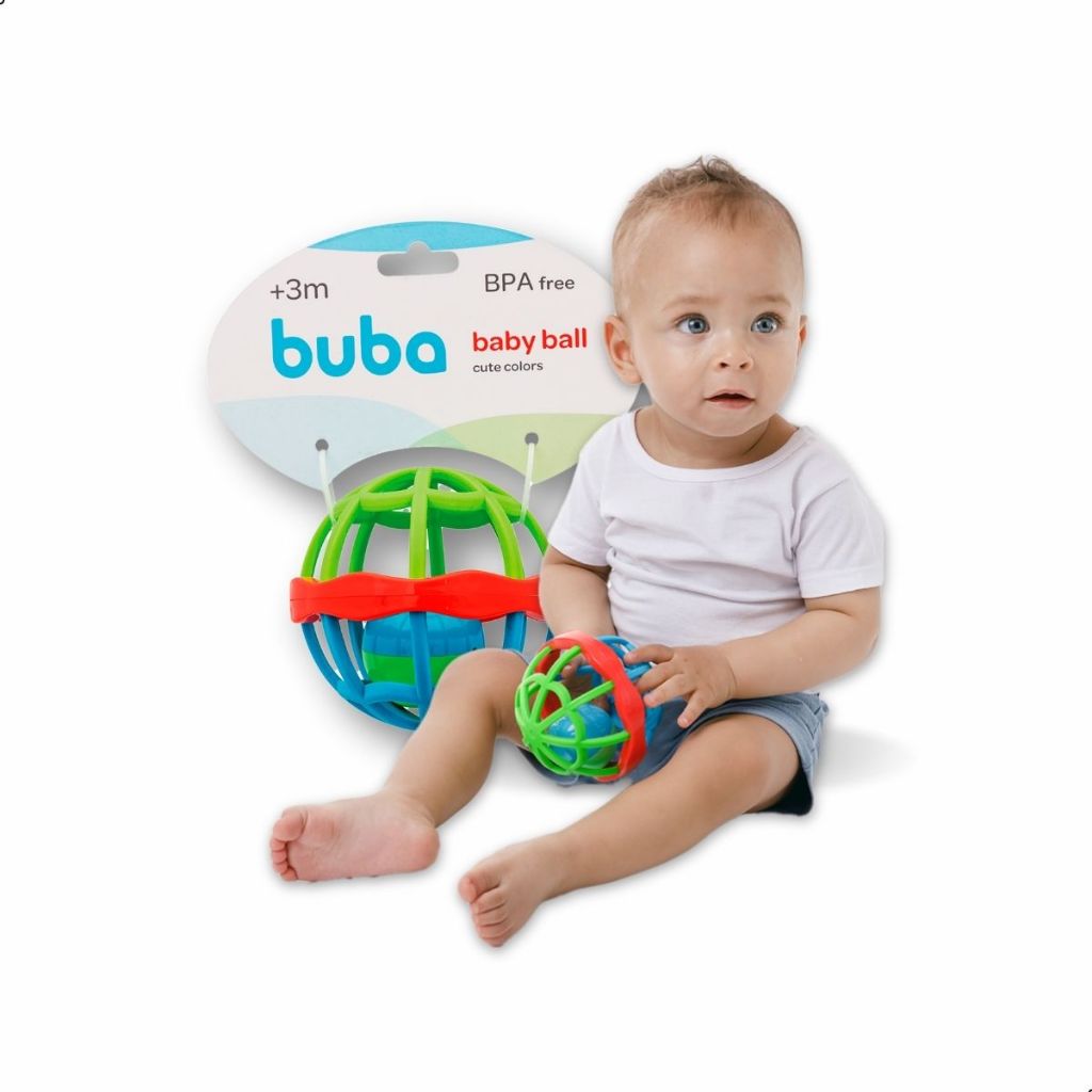 Mordedor Macio Baby Ball Cute Colors Buba Brinquedo Bola Sensorial com Chocalho para Bebês