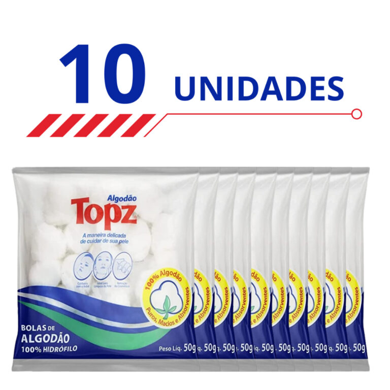 Kit 10 Algodão Topz em Bolas Hidrófilos Puros Ma