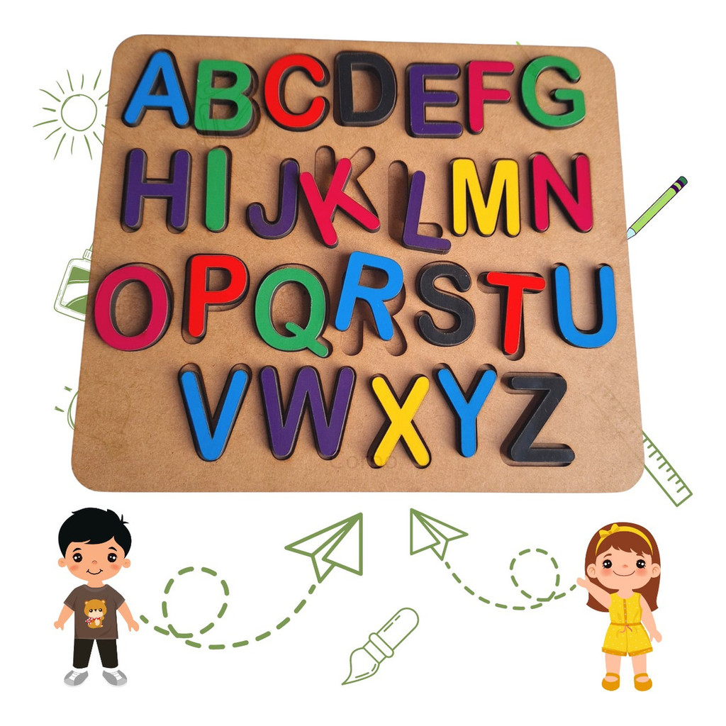 Jogo Tabuleiro Educativo Alfabeto Encaixe Peças Em Madeira Aprendizado Lúdico