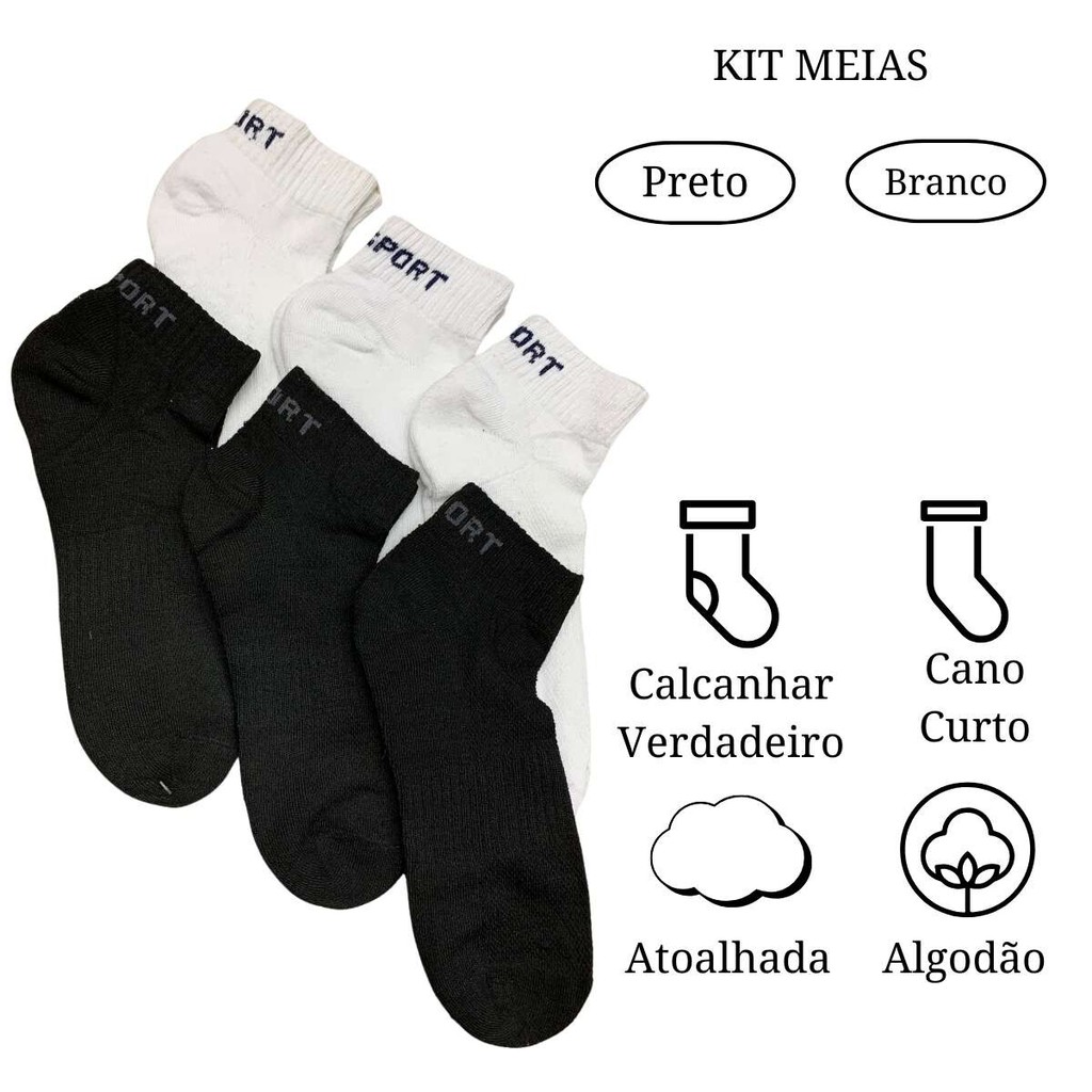 Kit 6 Pares de Meias Cano Baixo Confortável e Respirável