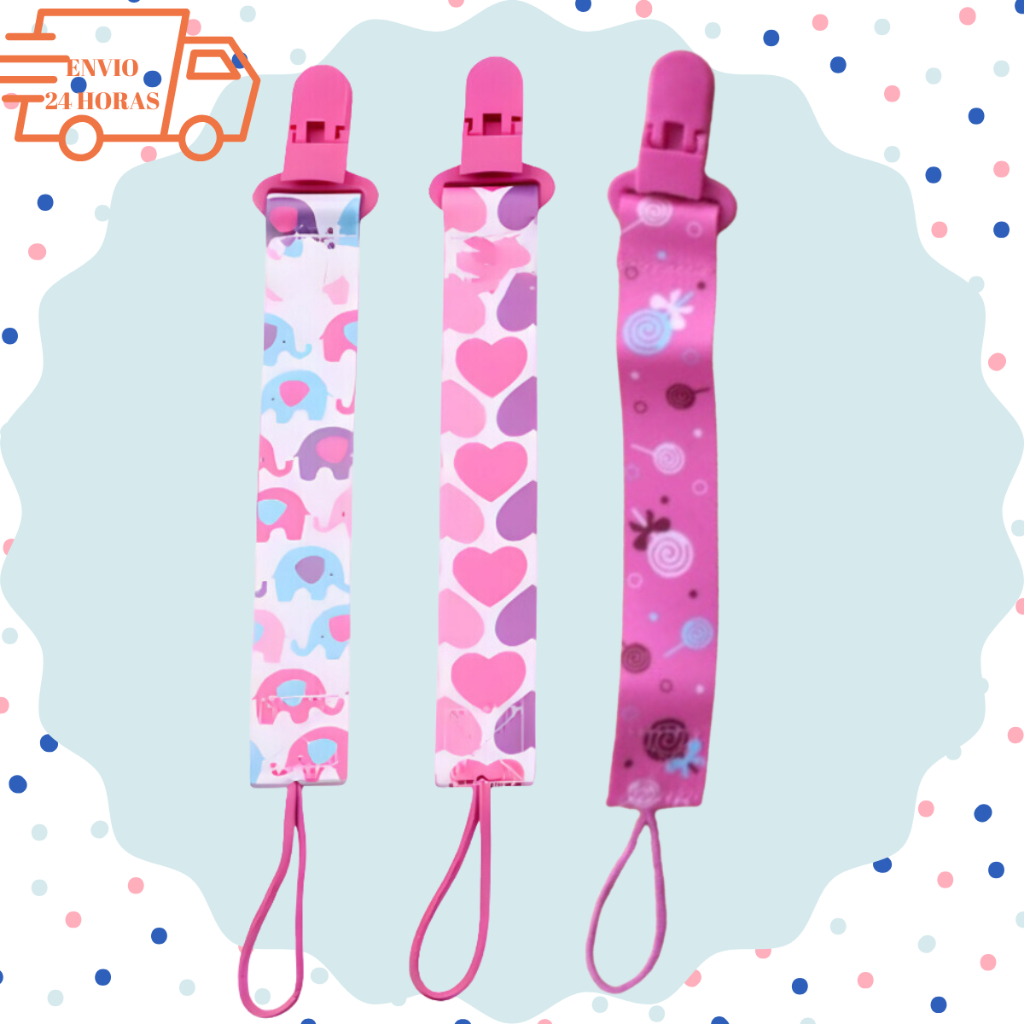 Kit com 3 Prendedor De Chupeta Bico Para Menina