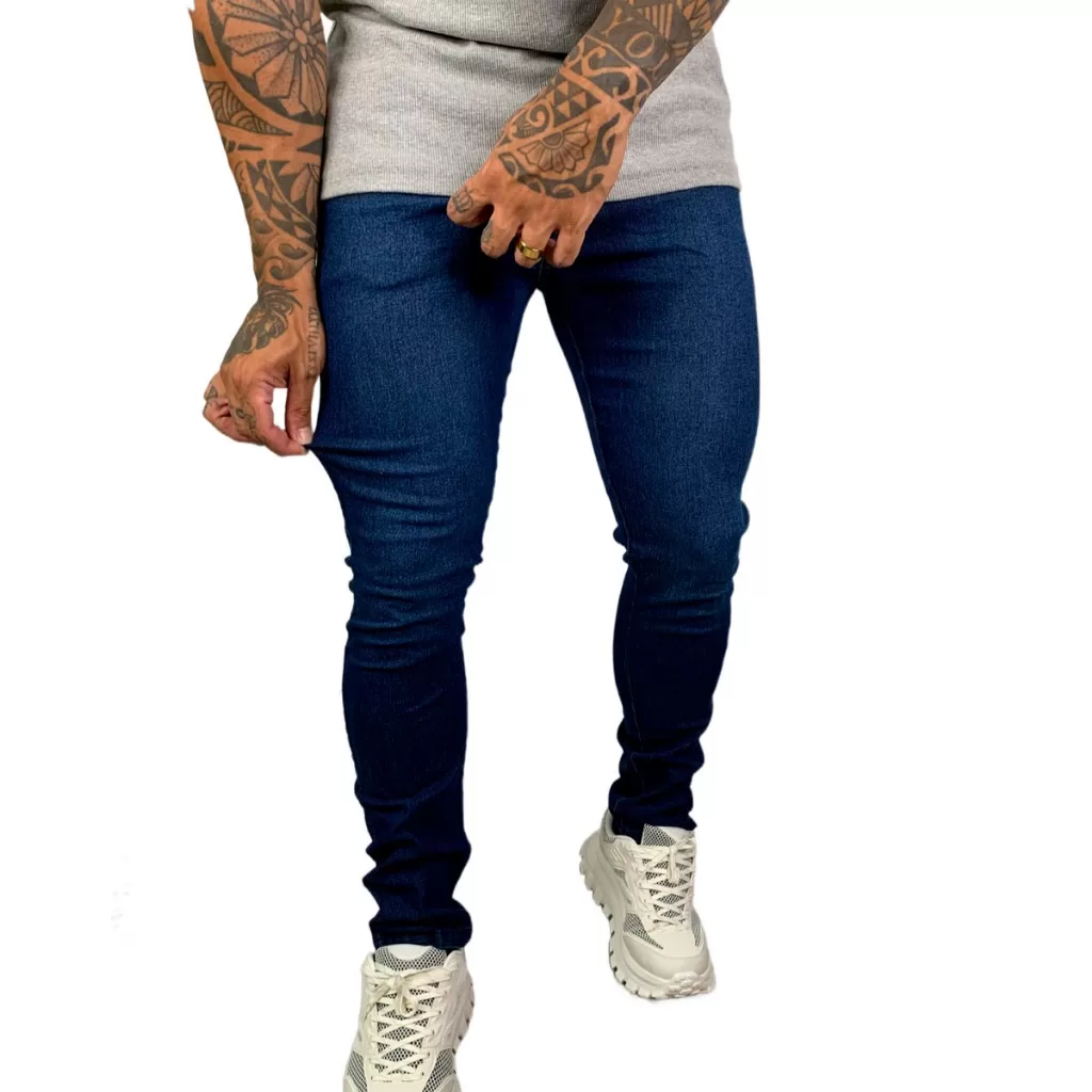 Calça Jeans Masculina Slim Básica Lisa com Lycra Lavagem Escuro A-140