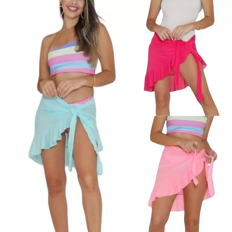 Saída Curta de Praia Saia Amarração Verão Femi