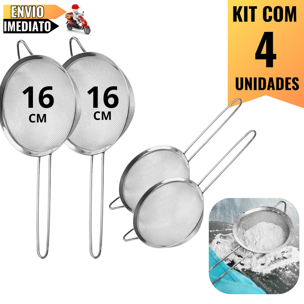 Kit com 4 Peneiras 16cm em Aço Inox  Durabilidade e Eficiência para Uso Doméstico e Profissional