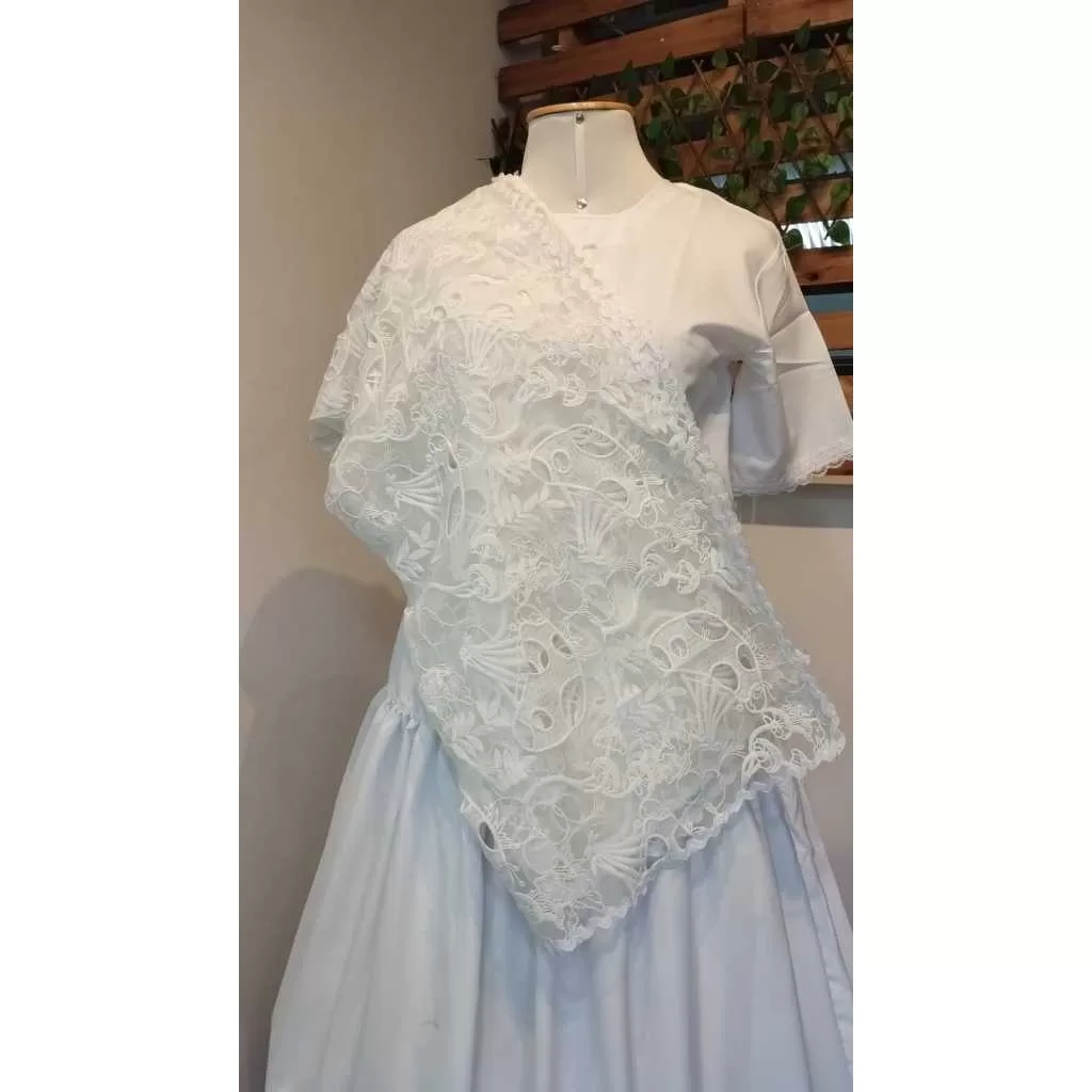 PANO CABEÇA + PANO COSTA EM TULE BORDADO BRANCO