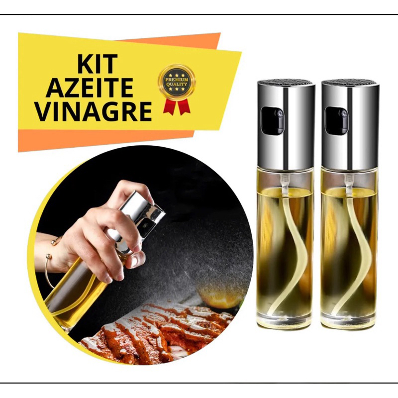 Kit 2 Azeiteiros Vinagreiro Prateado Spray 100ml Aço Inox Vidro