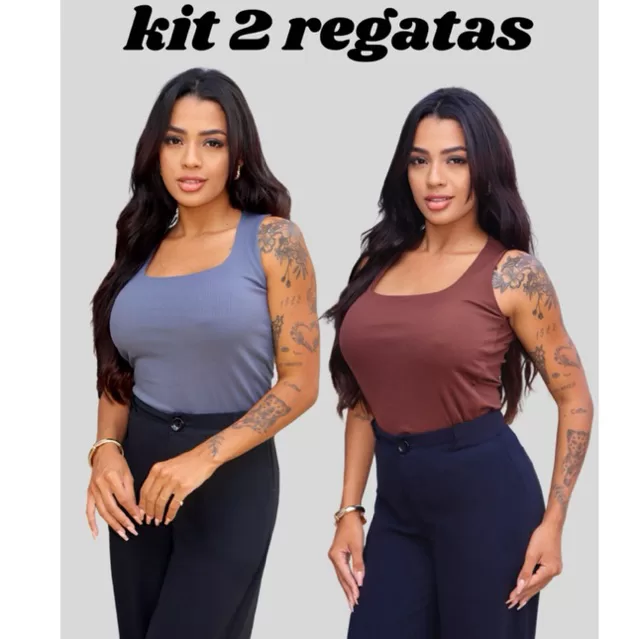 KIT 2 Blusa Regata Feminina com Decote Quadrado  T
