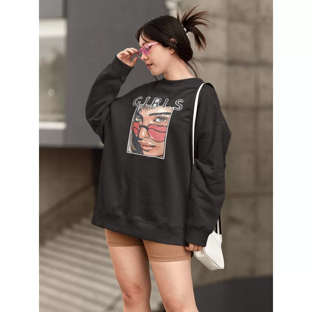 Moletom Blusa de Frio Básico Estiloso Feminino Estampado Gola Redonda Confortável 100% Algodão – Gir