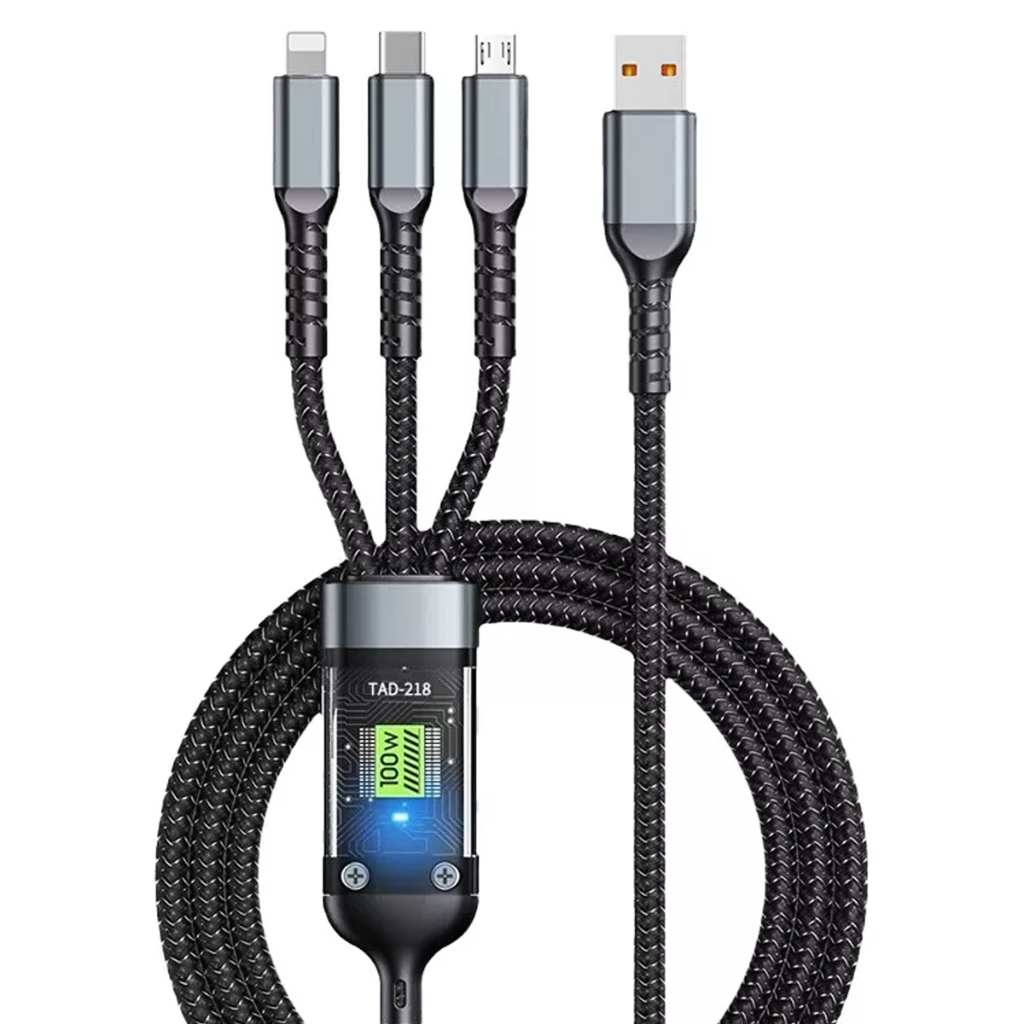 Cabo Carregador Turbo Celular 3 em 1 100W Altomex Original Lightning Tipo C e Micro USB Reforçado