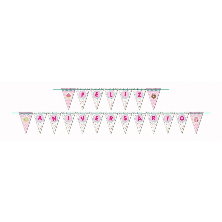 Faixa Feliz Aniversário Donuts 175x13cm Junco 1un