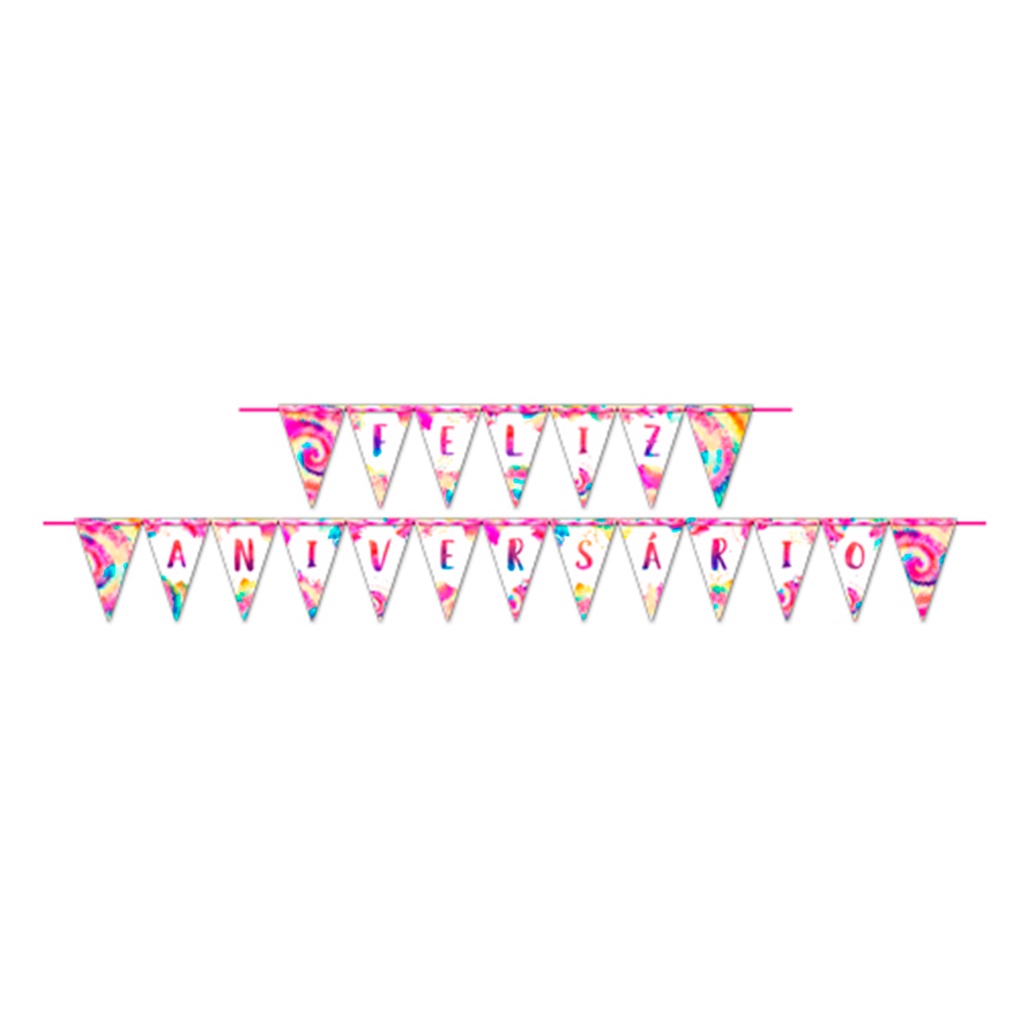 Faixa Feliz Aniversário Tie Dye 175x13cm Junco 1und