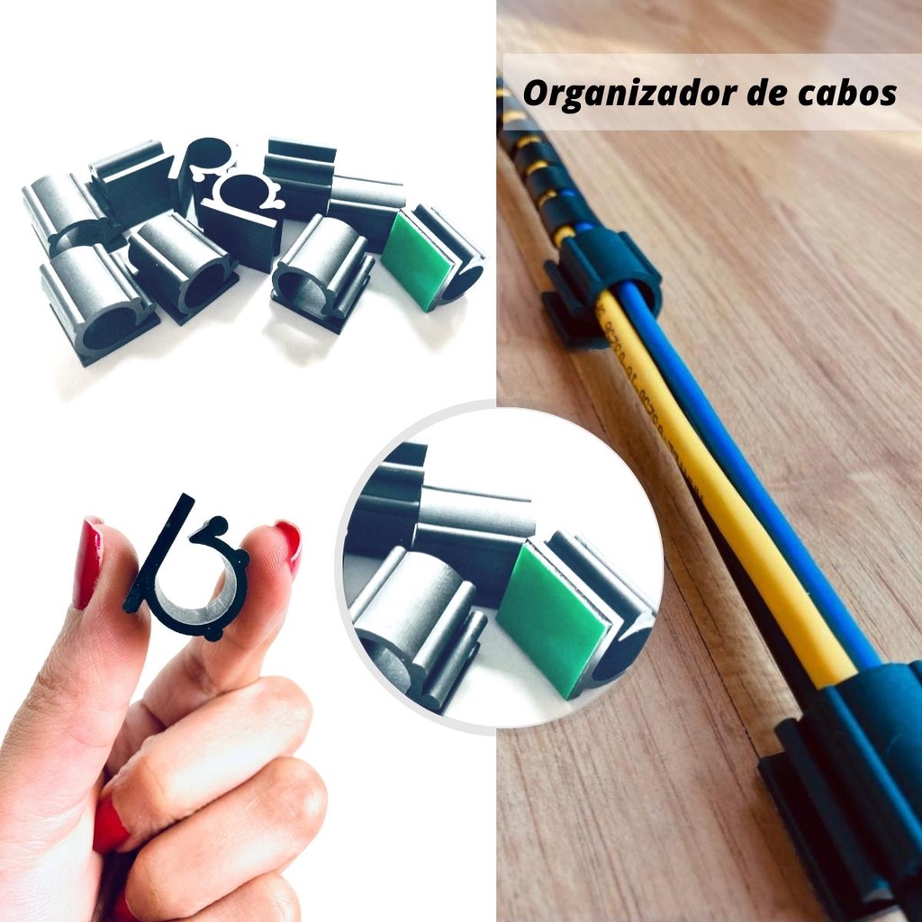 Clip organizador fixador fios e cabos 13 mm auto adesivo fixa fácil mangueira 3/8
