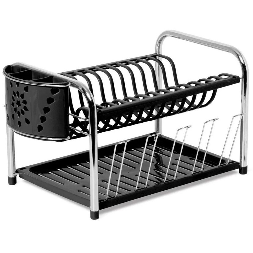 Escorredor de Louça com Bandeja e Porta Talheres  Cores Branco, Preto e Vermelho