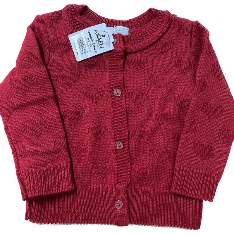 Casaquinho Tricot Lãnzinha Corações Bebê ao Infantil