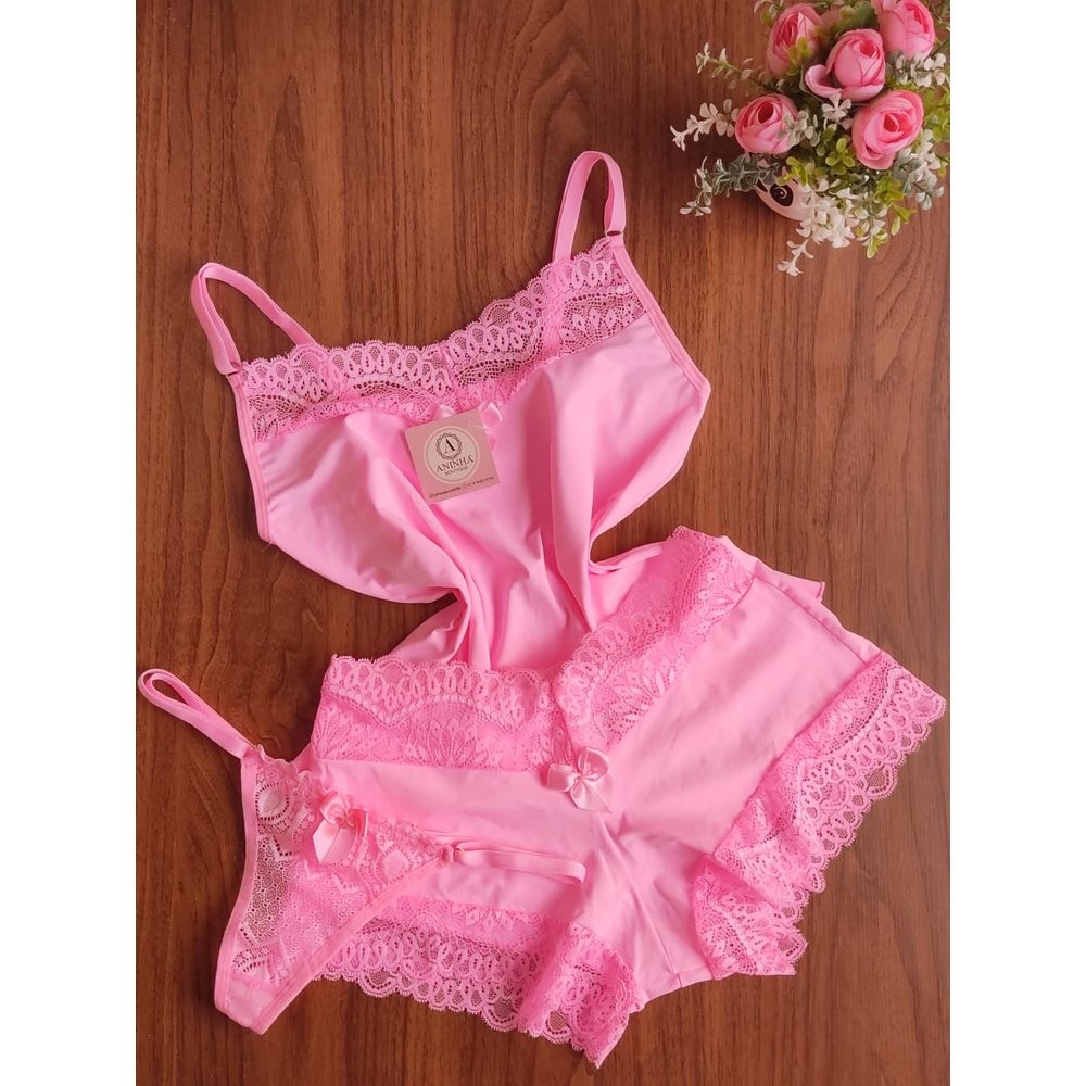 KIT Baby Doll Color + Calcinha – Rosa Babaloo