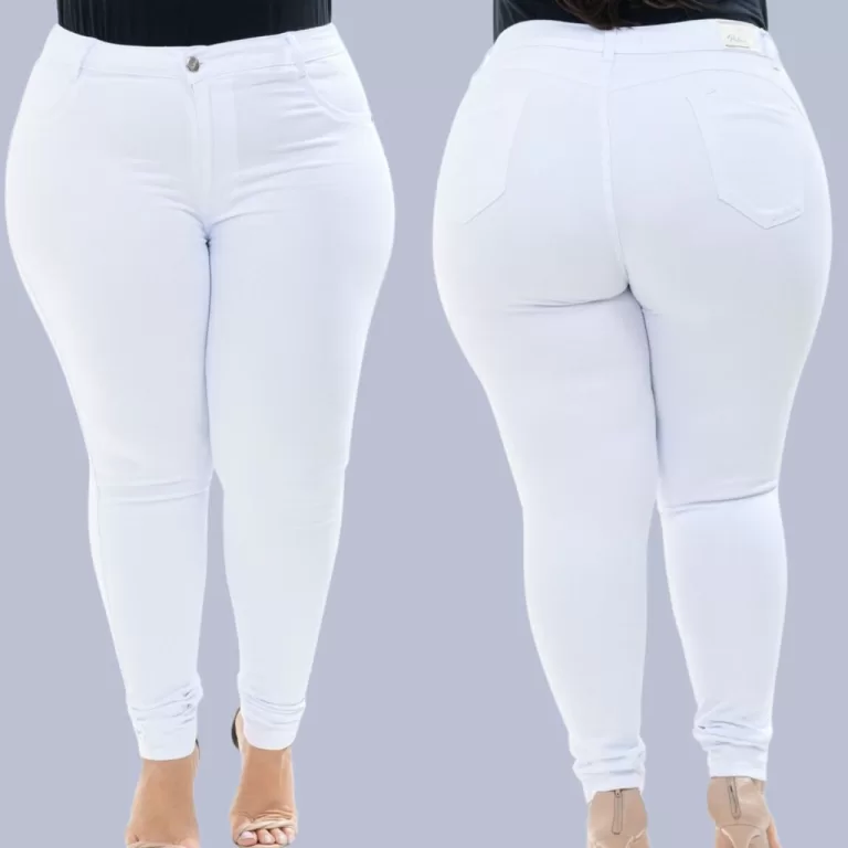 Calça Jeans Branca Plus Size Levanta Bumbum Com L