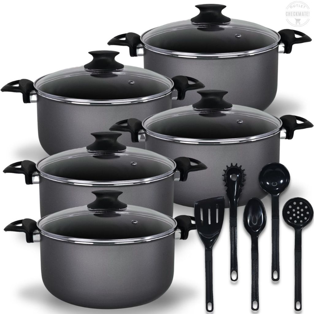 Jogo De Panelas Caçarolas Plus 16 a 24 Antiaderente 5 Camadas De Teflon Cor Preto Grafite