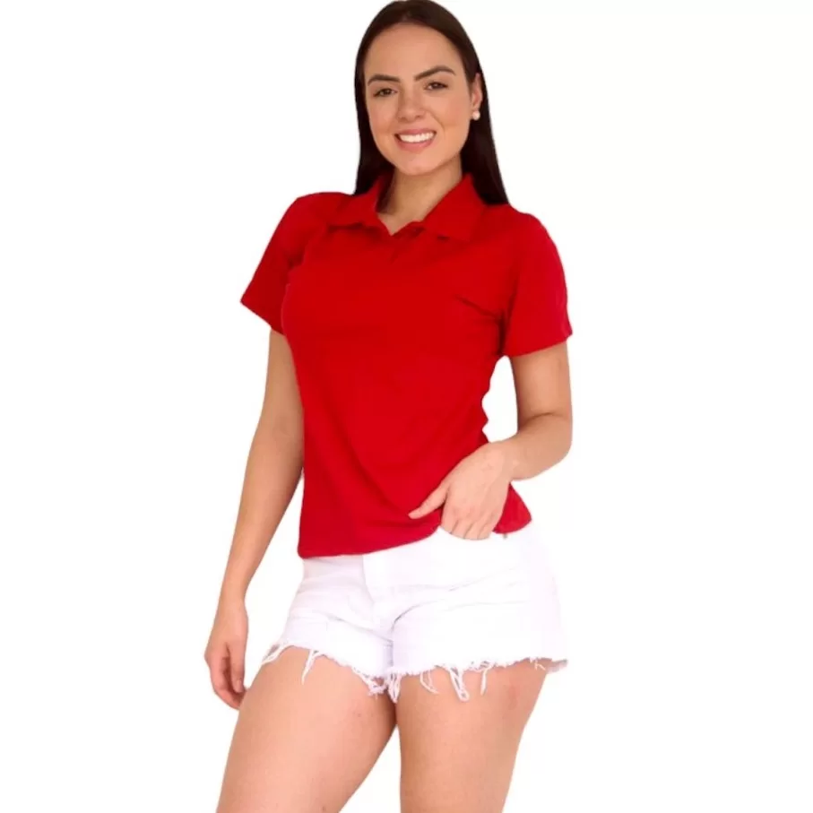 Blusa Feminina Gola Polo Baby Look Camisetas 10 Cores disponivel em Promoção