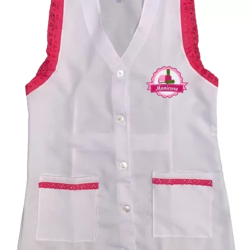 Avental Jaleco Branco c/renda pink Personalizado c