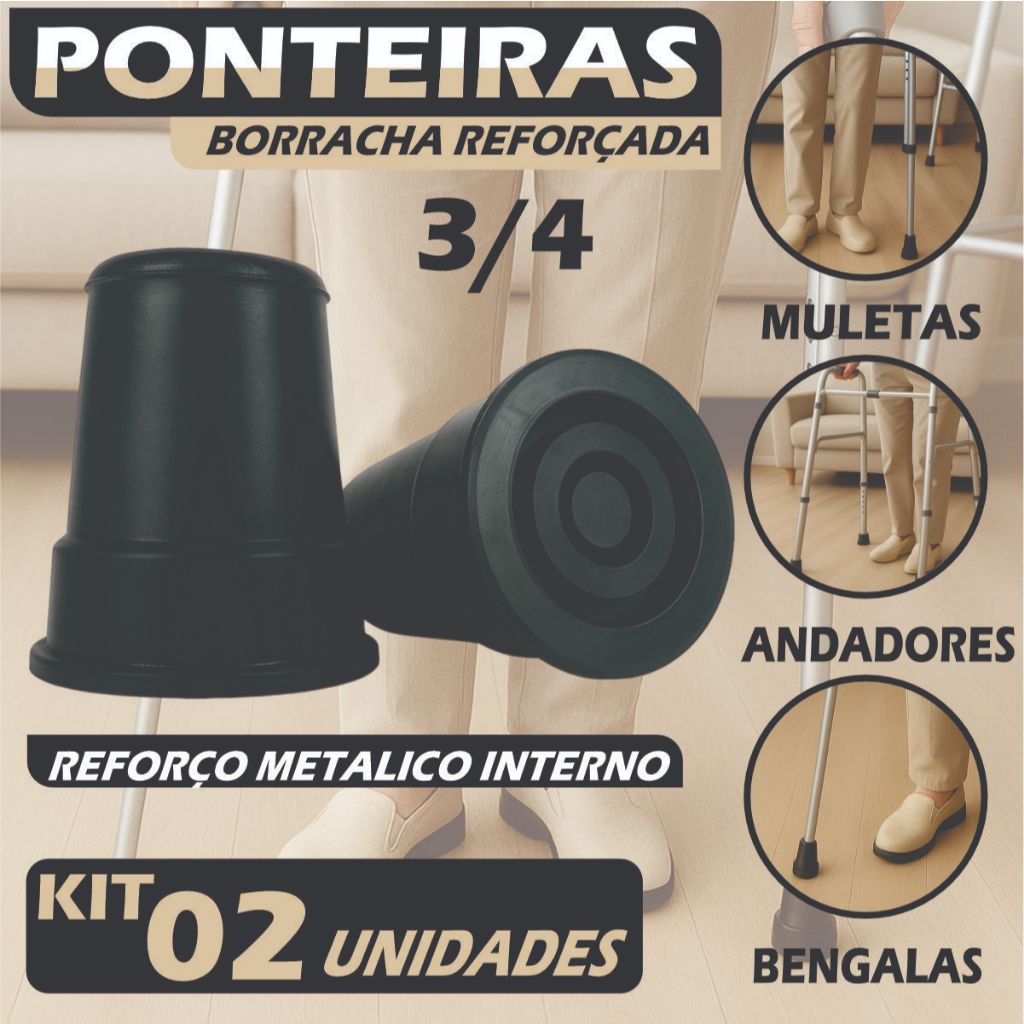 Kit 4 Pé Ponteiras de Borracha 3/4 19mm Para Muleta Canadense Bengala Andador