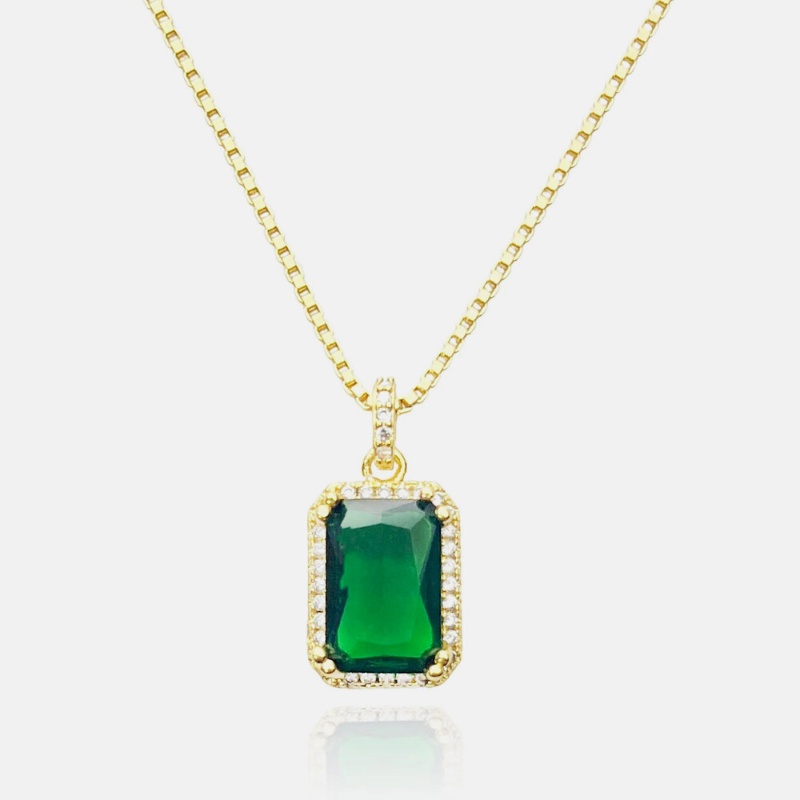 Pingente Feminino Cravejado Pedra Verde Banhado a Ouro 18k
