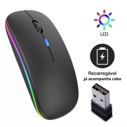 Mouse Sem Fio Wireless Com Bateria Interna Recarre
