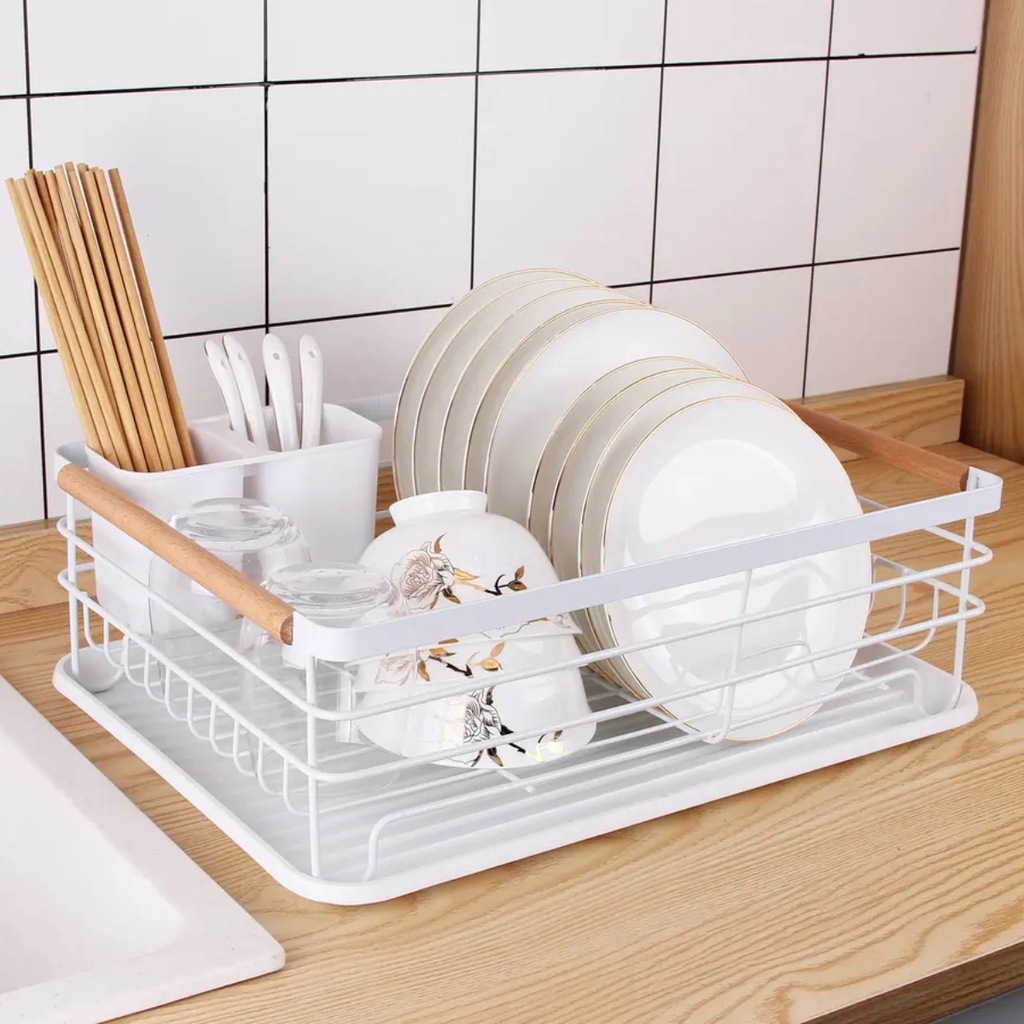 Escorredor de Pratos Louca Louça Prato em cima Pia Cozinha loucas com Alça de Bambu Bandeja Coletora