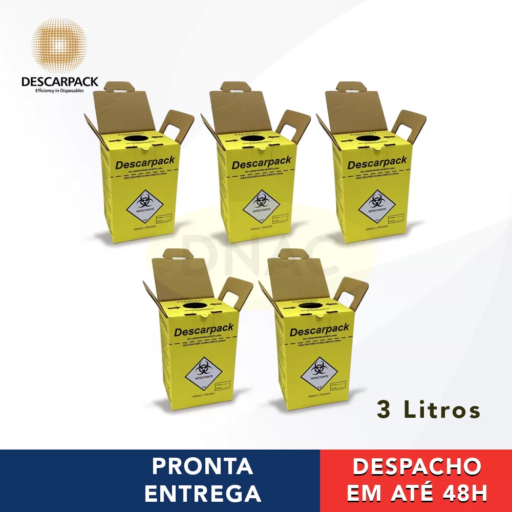 5 Caixas Coletoras Para Descarte De Material Perfurocortante 3L – Descarpack