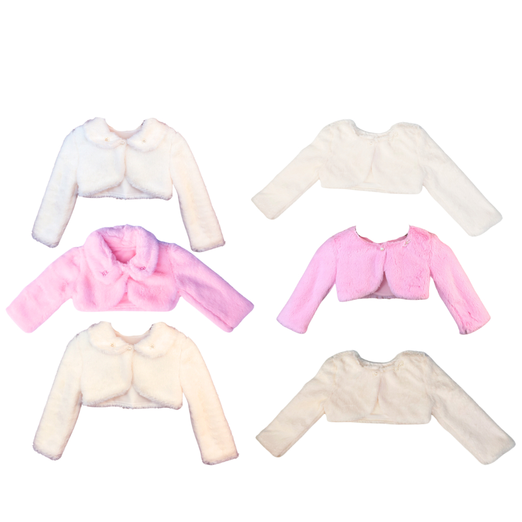 Boleros Com Gola e Sem Gola Pele Meninas Bebê Poliéster Luxo Festa P-G e 1-3