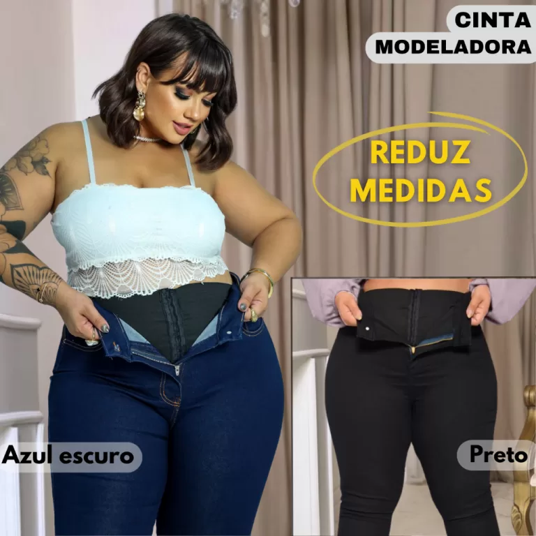 Calça Plus Size Jeans Feminina Cinta Modeladora S