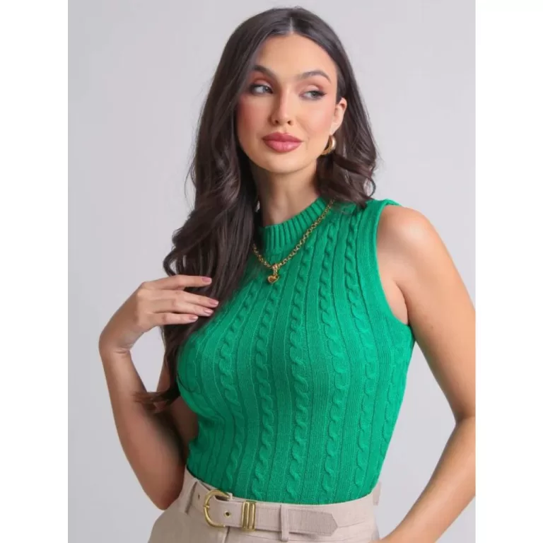 Regata Feminina Tricot Gola Redonda Casual Elegant