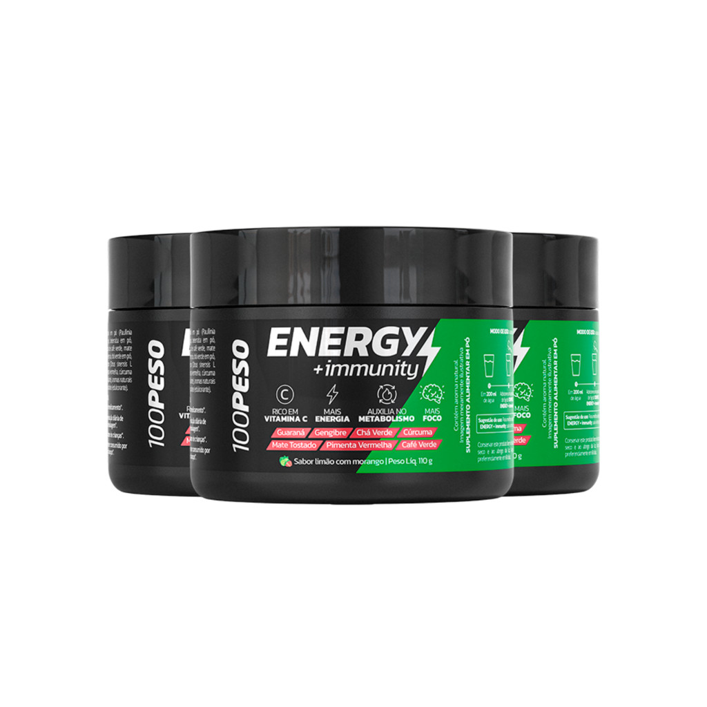 3 Potes Energy Immunity Sabor Limão com Morango – 100 Peso