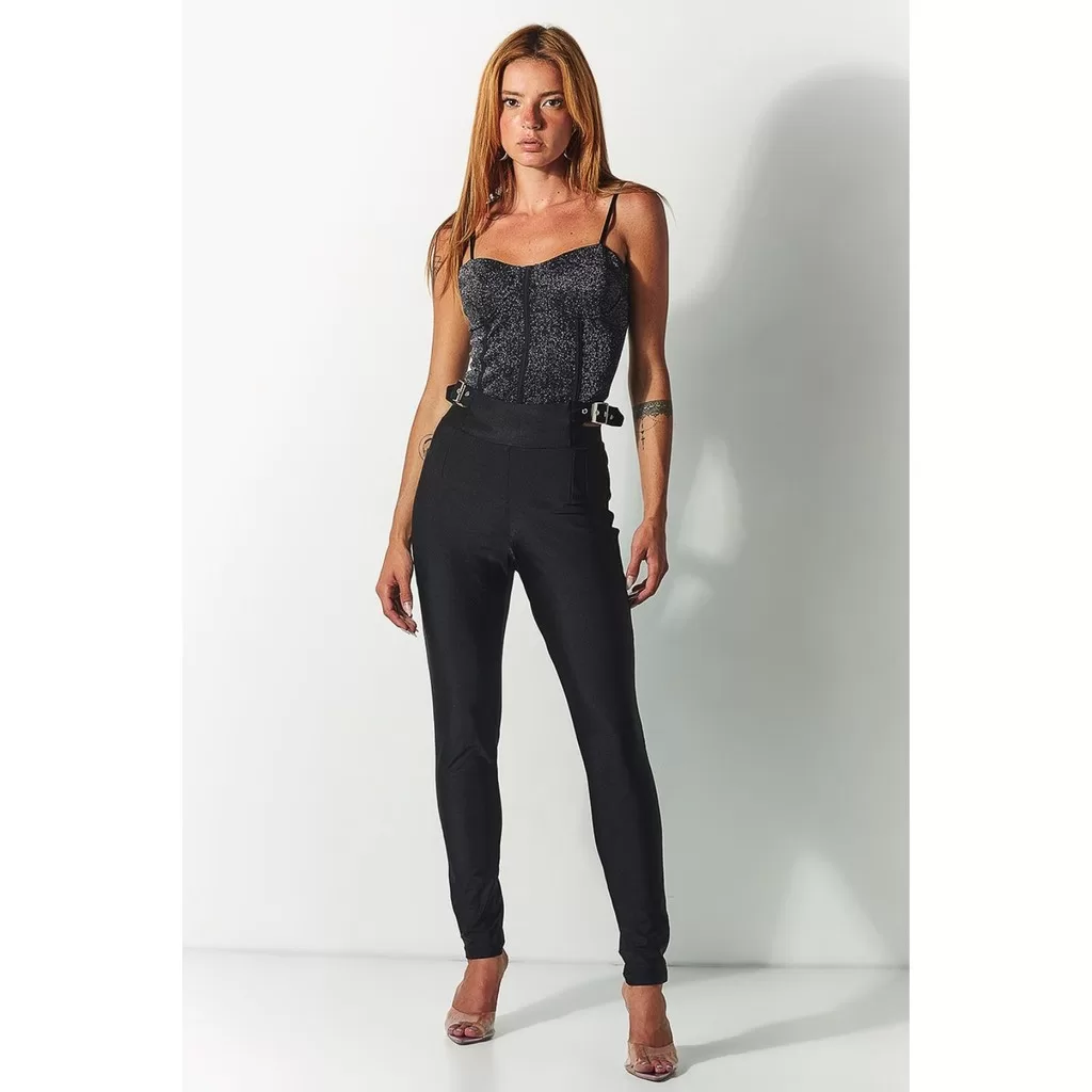 Calça Feminina Up Glam Com Fivelas Laterais Planet Girls Preto