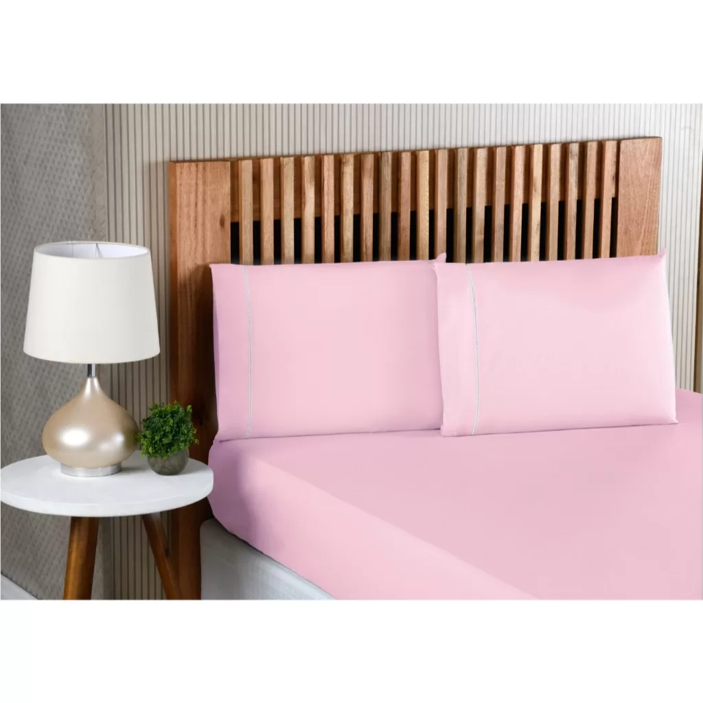 Jogo de Lençol 03 Peças 400 Fios Cama Queen Micropercal Ponto Palito
