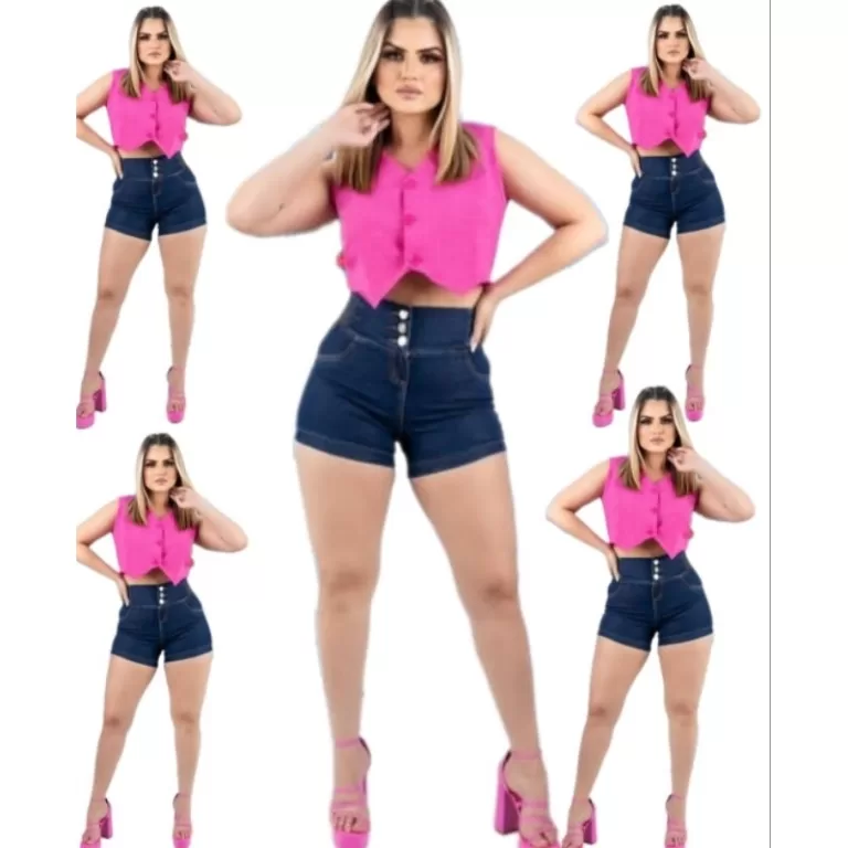 SHORT CURTO JEANS FEMININO CINTURA ALTA CÓS COM E
