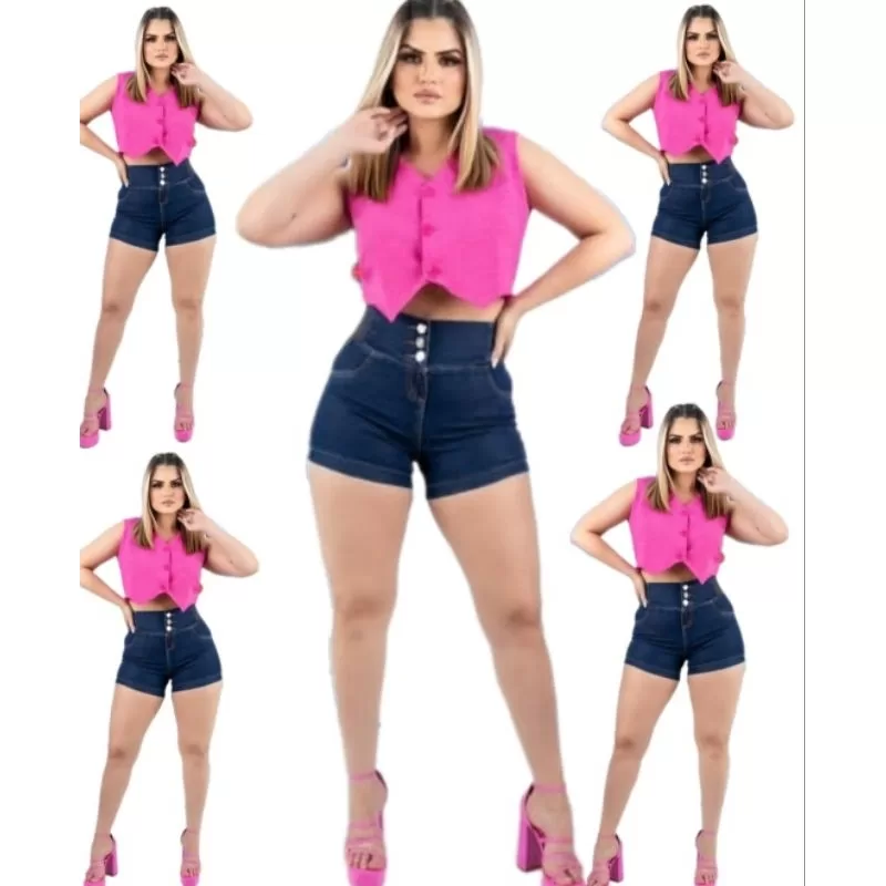 SHORT CURTO JEANS FEMININO CINTURA ALTA CÓS COM ELASTICO MODINHA BLOGUEIRA FASHION LANÇAMENTO 2025 T