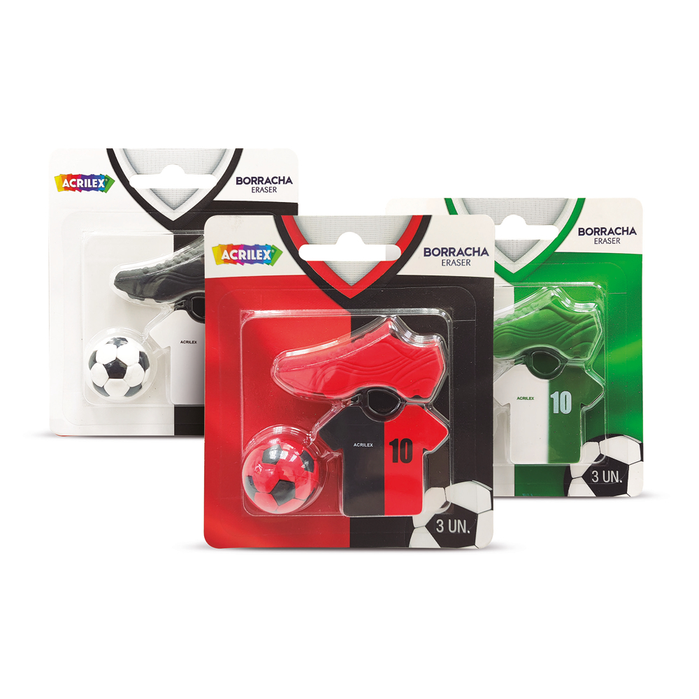 KIT 3 BORRACHAS DE FUTEBOL ACRILEX / PAPELARIA FOFA KAWAII / MATERIAL ESCOLAR