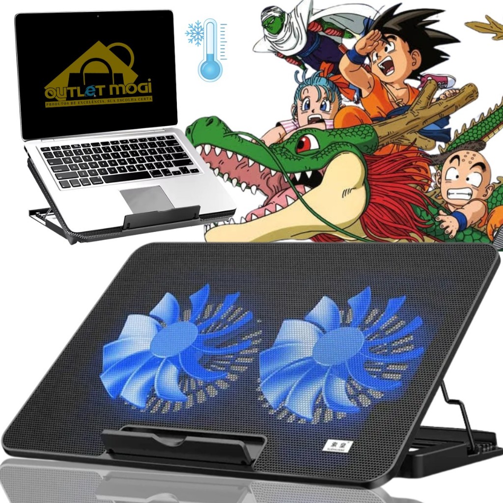 Suporte para Notebook Base Laptop Ergonômico Ajustável com 2 Coolers e Ventilação