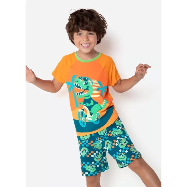 Pijama Manga Curta Viscolycra Menino Dino Miami &#