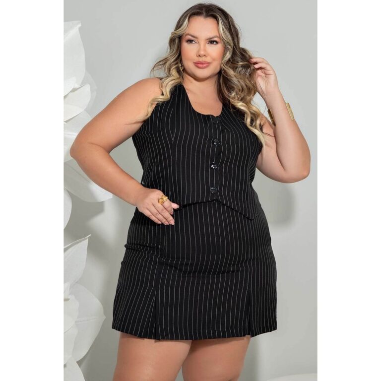 Colete Plus Size Risca DE Giz Preto