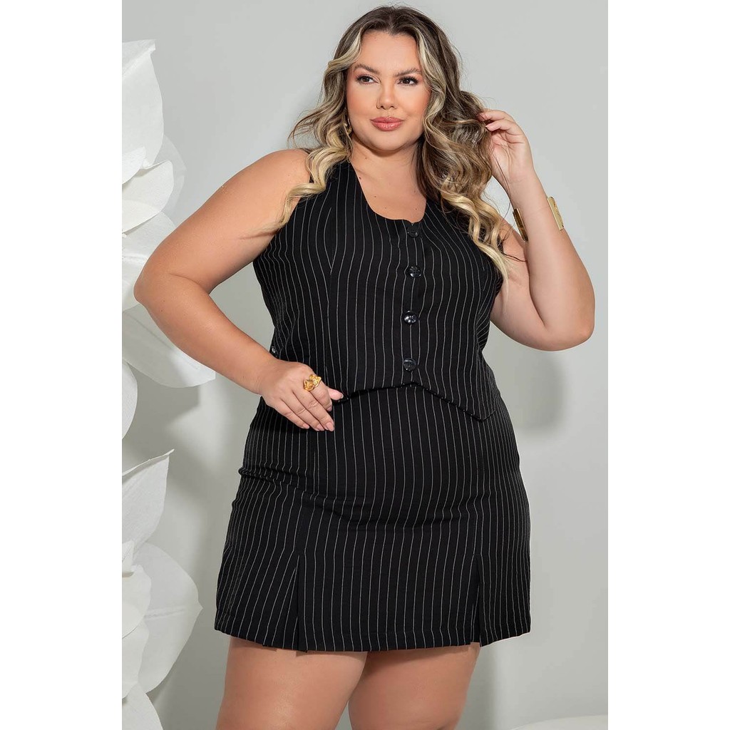 Colete Plus Size Risca DE Giz Preto