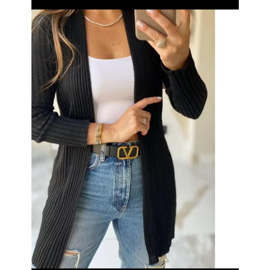 Casaco Kimono Tricot Feminino Canelado Elegante Inverno Polo Sul Malhas Veste 36 ao 44