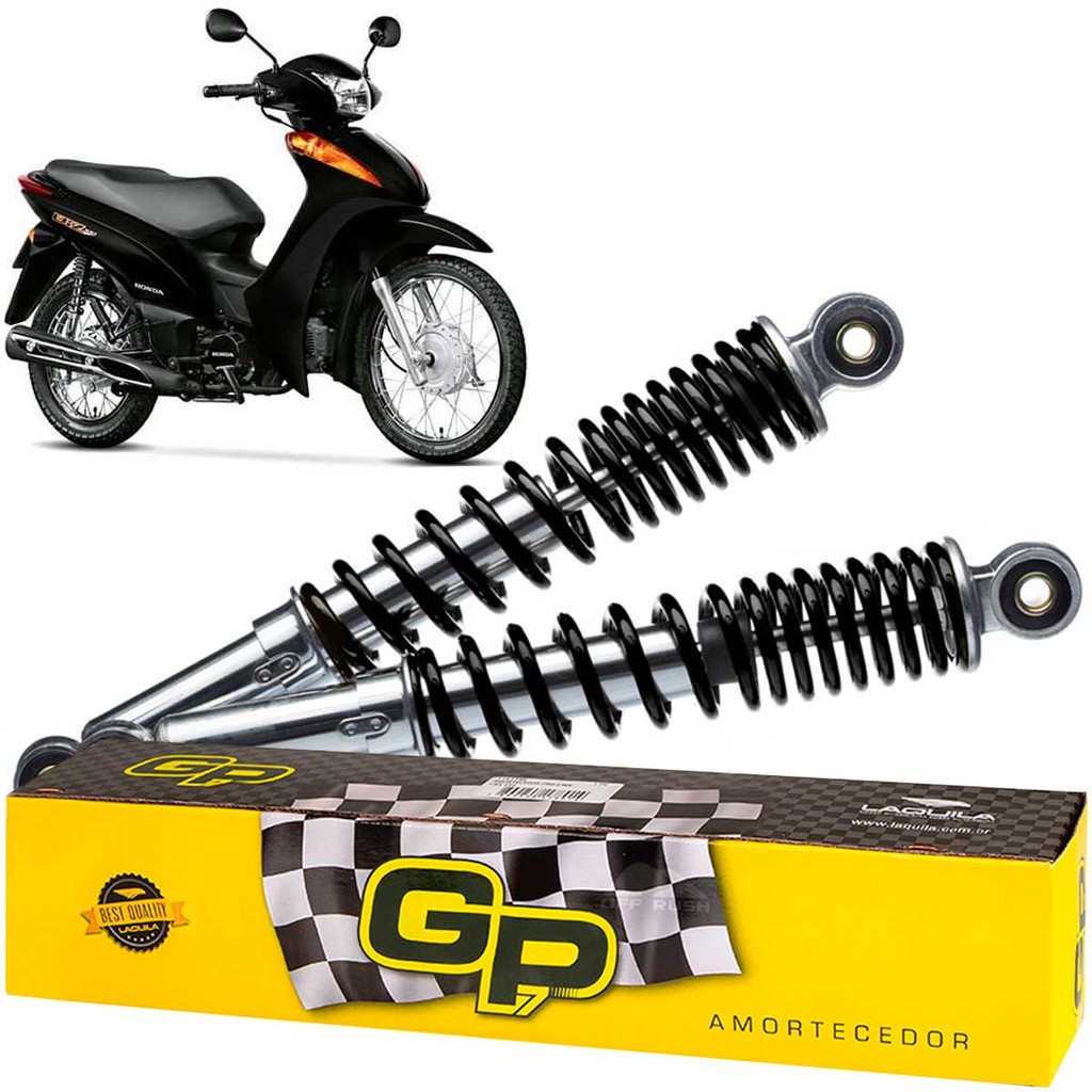 Amortecedor Cromado GP7 (Par) Biz 100 – Biz 125 – Pop 100 2008/ Mola Preta