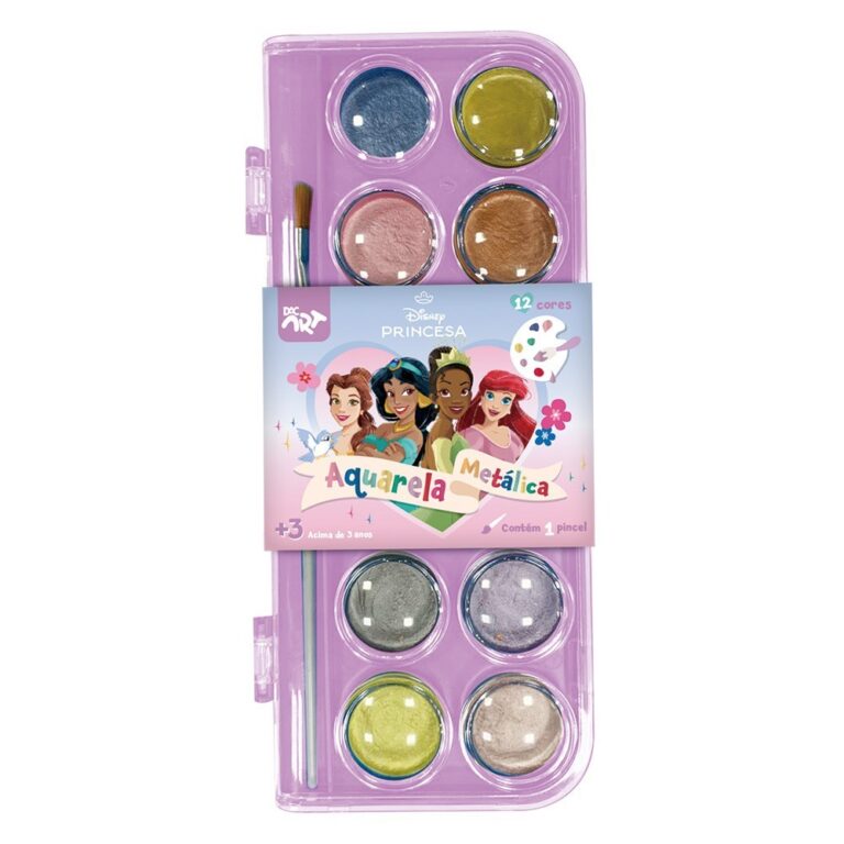 Paleta de Tinta Aquarela Metálica Princesas C/ 12