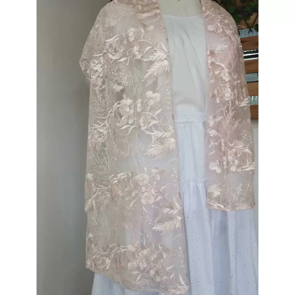 Conjunto pano da cabeça + pano da costa em renda salmão GP15