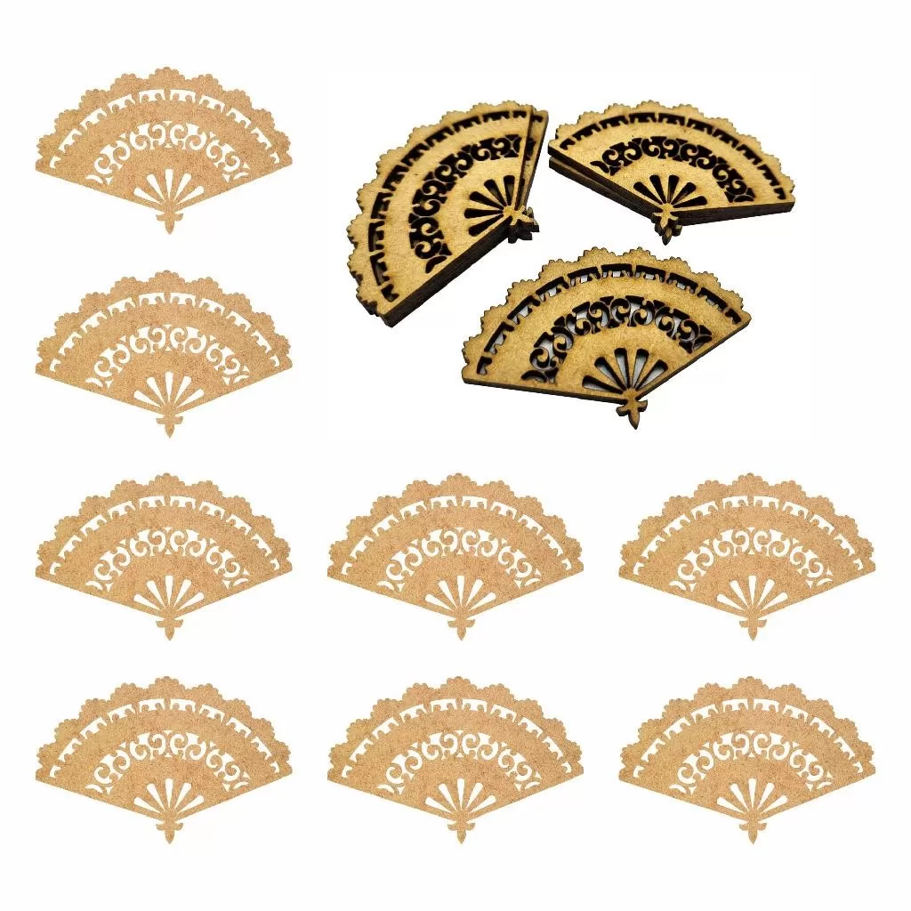 50 Aplique Mini Leque Enfeite Decorativo Artesanato Cru 5cm