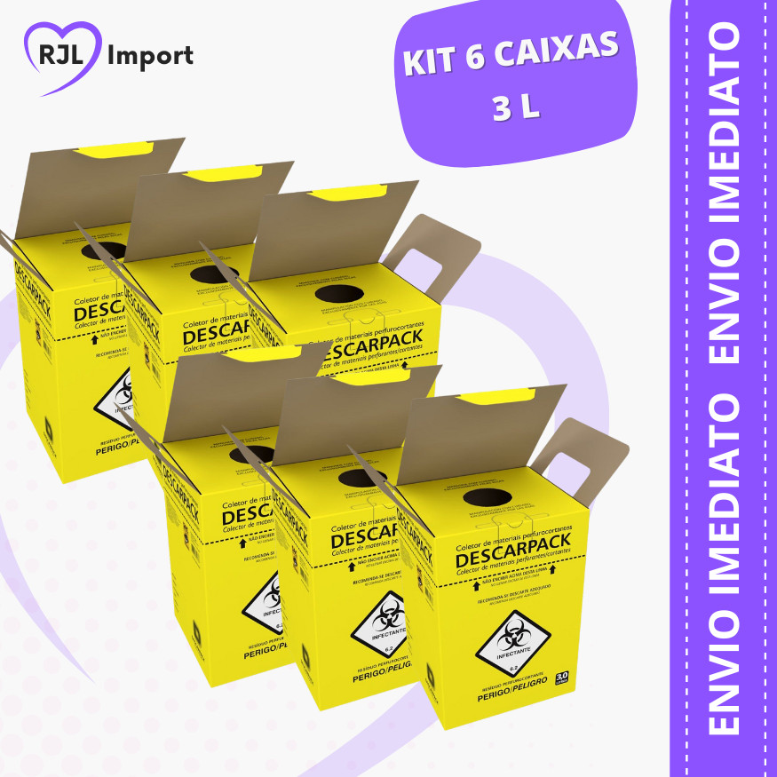KIT 6 CAIXA DESCARPACK – Coletor Perfuro Cortante (03-Litros)